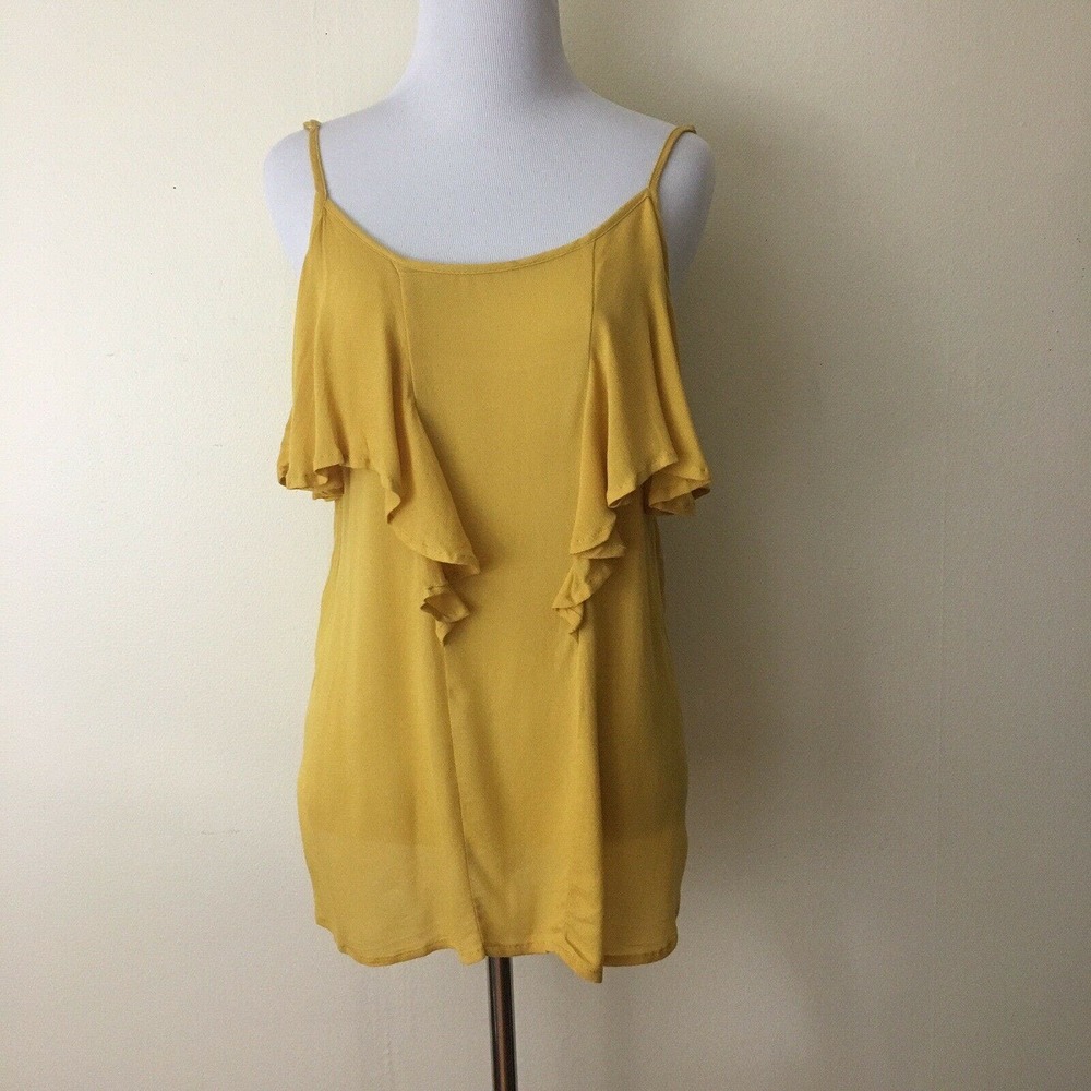 New tank top size medium yellow waterfall ruffle saghetti strap cami